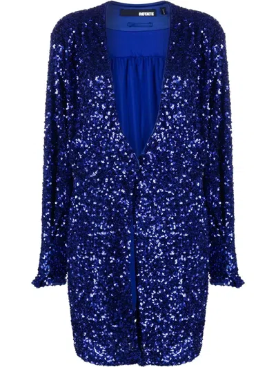 Rotate Birger Christensen Sequin-embellished V-neck Wrap Dress In Blue