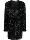 Rotate Birger Christensen Sequin-embellished Wrap Minidress In Black