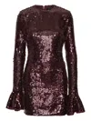 Rotate Birger Christensen Sequin Embellished Dress Flared Cuffs Long Sleeves In Brown