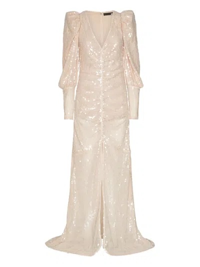 Rotate Birger Christensen Sequin-embellishment Puff-sleeve Maxi Dress In Neutral