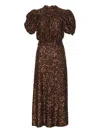 Rotate Birger Christensen Sequin-embellishment Puff-sleeve Midi Dress In Brown