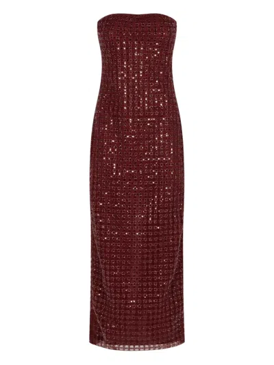 Rotate Birger Christensen Bordeaux Evening Dress With All-over Paillettes In Brown