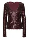 Rotate Birger Christensen Sequin-embellishment V-neck Top In Red