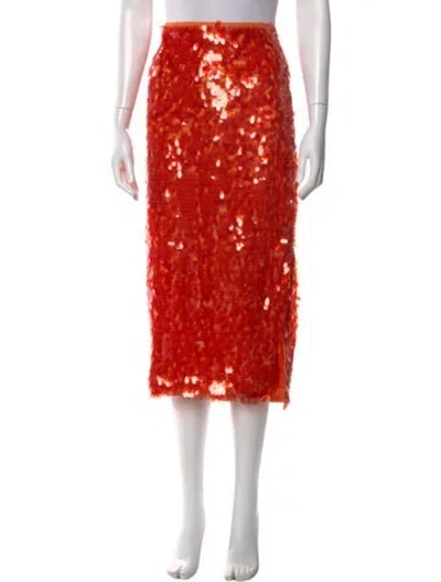 Pre-owned Rotate Birger Christensen Sequin Embellishments Midi Length Skirt In Orange
