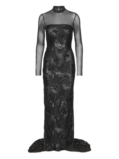 Rotate Birger Christensen Sequin Floral-embellishment Maxi Dress In Black