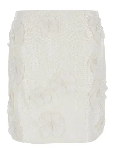 Rotate Birger Christensen Sequin Flower Skirt In White