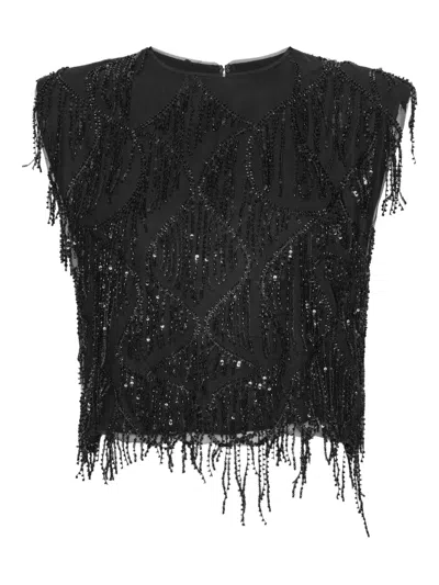 Rotate Birger Christensen Sequin Fringe Top In Black