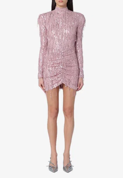Rotate Birger Christensen Sequin Fringed Mini Dress In Pink