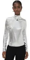 Rotate Birger Christensen Sequined Turtleneck Blouse In Silver