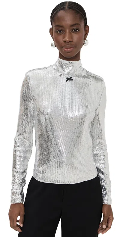ROTATE BIRGER CHRISTENSEN SEQUIN HIGH COLLAR TOP SILVER