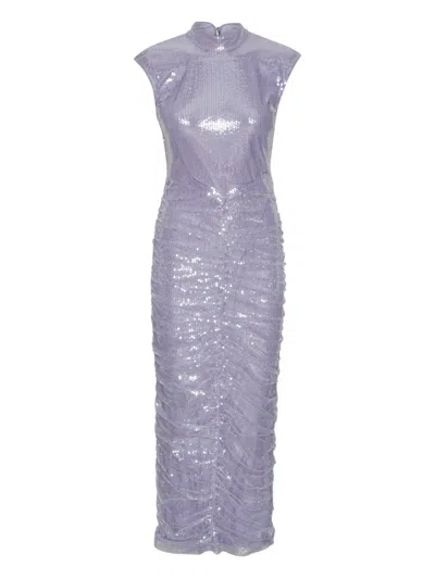 Rotate Birger Christensen Sequin High-neck Midi Dress In Purple