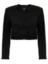 Rotate Birger Christensen Rotate Cropped Sequin Bouclé Jacket With Trimming And Collarless Design