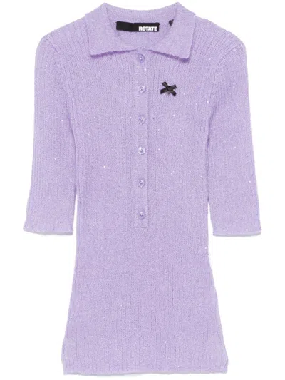 Rotate Birger Christensen Sequin Knit Polo Shirt In Lilac