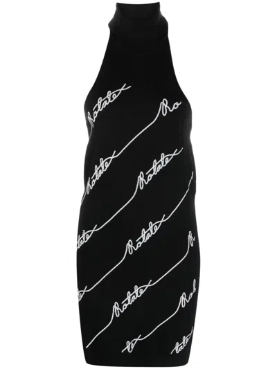 Rotate Birger Christensen Sequin Logo-embellished Halterneck Minidress In Schwarz