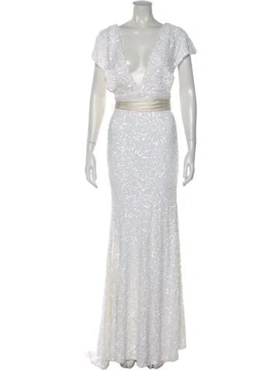 Pre-owned Rotate Birger Christensen Sequin Long Dress W/ Tags In White
