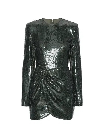 Rotate Birger Christensen Sequin Long-sleeve Mini Dress In Green