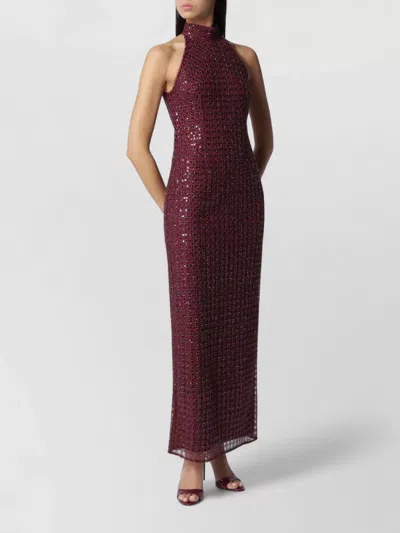 Rotate Birger Christensen Sequin Maxi Dress Halter Neck Backless In Red