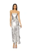 Shop Rotate Birger Christensen Sequin Maxi Ruffle Dress In Metallic Silver
