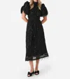 Rotate Birger Christensen Sequin Midi Puff Sleeve Dress In Black