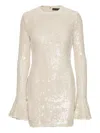 Rotate Birger Christensen Pink Mini Dress With Flared Sleeves And All-over Floral Embroidery In Neutral