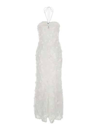 Rotate Birger Christensen Maxi White Dress With Tonal Sequins And Sweetheart Neck In Fabric Woman