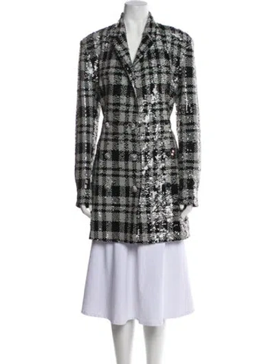 Pre-owned Rotate Birger Christensen Sequin Plaid Print Coat In Black