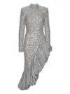 Rotate Birger Christensen Asymmetrical Silver Dress With Sequins In Gray