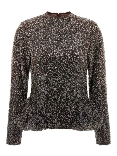 Rotate Birger Christensen Sequin Top In Brown