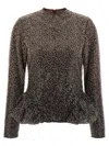 Rotate Birger Christensen Sequin Embellished Peplum Hem Long Sleeve Top In Black
