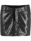 Rotate Birger Christensen Black Mini-skirt With All-over Paillettes And Logo Patch In Black