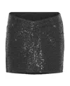 Rotate Birger Christensen Black Mini-skirt With All-over Paillettes And Logo Patch In Black