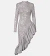 Rotate Birger Christensen Asymmetrical Silver Dress With Sequins In Gray
