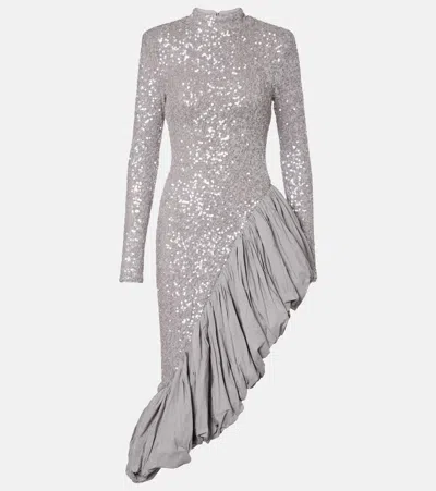 ROTATE BIRGER CHRISTENSEN SEQUINED ASYMMETRIC MIDI DRESS