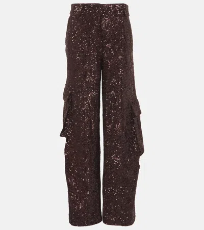 Rotate Birger Christensen Sequined Cargo Pants In Brown