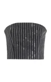 Rotate Birger Christensen Rotate Cropped Top With Sequined Stripes In Black