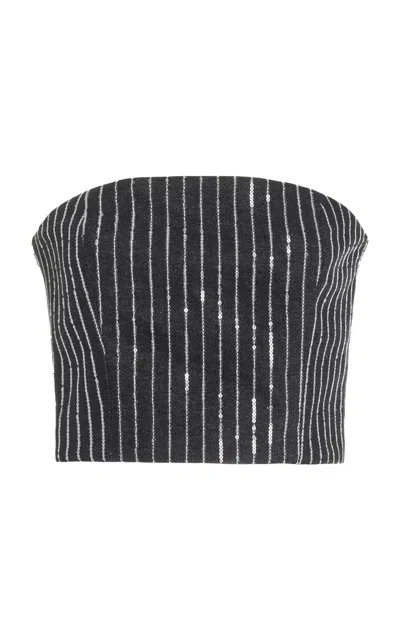 Rotate Birger Christensen Women's Cropped Top With Sequined Stripes In Multi