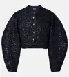 Rotate Birger Christensen Sequin-embellished Puff-sleeve Jacket In Blue