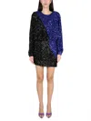 Rotate Birger Christensen Color Block Sequined Mini Dress With Long Sleeves In Blue
