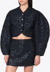 Rotate Birger Christensen Sequin-embellished Puff-sleeve Jacket In Blue