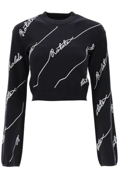 Rotate Birger Christensen Sequined Logo Cropped Sweater In Nero