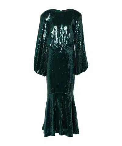 Rotate Birger Christensen Sequined Long-sleeved Dress In Green