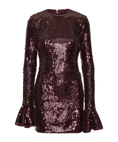 Rotate Birger Christensen Sequined Long-sleeved Dress In Brown