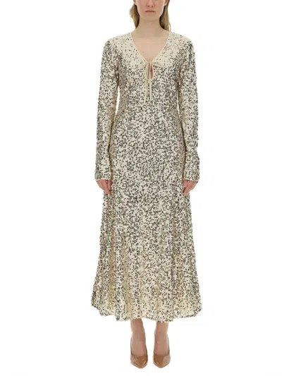ROTATE BIRGER CHRISTENSEN SEQUINED MAXI DRESS WITH DEEP V-NECKLINE
