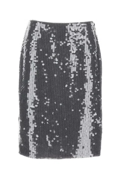 Rotate Birger Christensen Sequined Mesh Midi Skirt In Gray