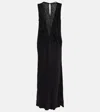Rotate Birger Christensen Midi Black Dress With Plunging V Neck With Mesh Insert In Viscose Woman In Black