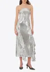 Rotate Birger Christensen Sequin Maxi Ruffle Dress In Silver