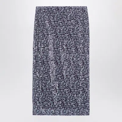 ROTATE BIRGER CHRISTENSEN ROTATE BIRGER CHRISTENSEN SEQUINED MIDI SKIRT WITH PURPLE PRINT