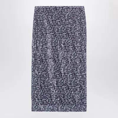 Rotate Birger Christensen Sequined Midi Skirt With Purple Print In Multi