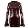 Rotate Birger Christensen Sequined Mini Dress With Bell Sleeves In Brown