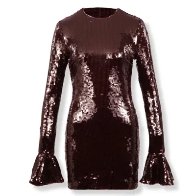 Rotate Birger Christensen Sequined Mini Dress With Bell Sleeves In Brown